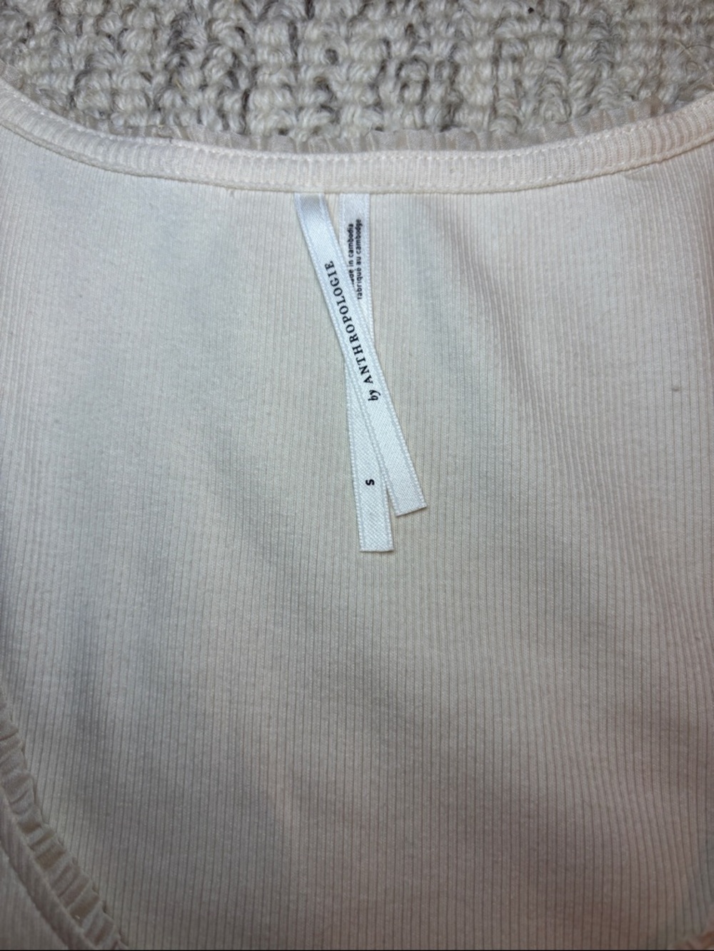 Anthropologie Cream Knit Crop Top with Sheer Ruffle Puff Sleeves NWOT - Picture 10 of 13